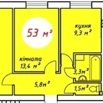 Двухкомнатная квартира в новострое,  53 кв.м.