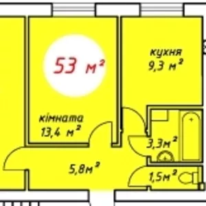 Двухкомнатная квартира в новострое,  53 кв.м.