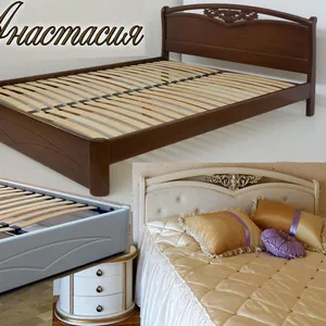 Надежная двуспальная кровать Анастасия из массива дерева