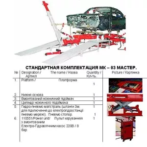 Стапель для рихтовки кузова рамного типа на ножничном подъёмнике МК03 РОСМА. Стенд для востановления геометрии кузовов