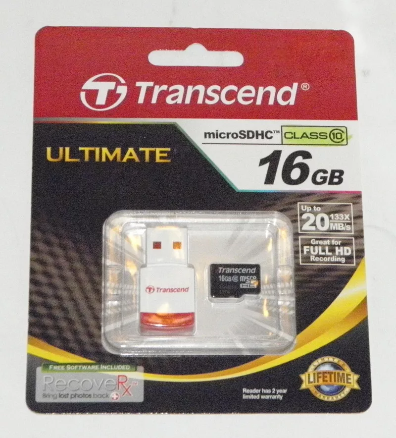 Карта памяти mikroSD Transcend на 16 GB + адаптер