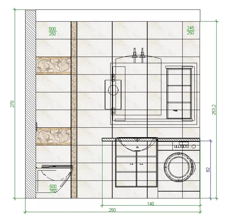 Проект ванной комнаты - раскладка и просчет плитки 6