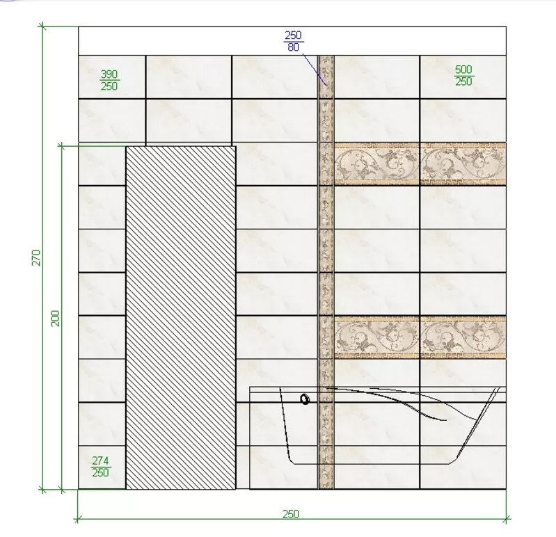 Проект ванной комнаты - раскладка и просчет плитки 7