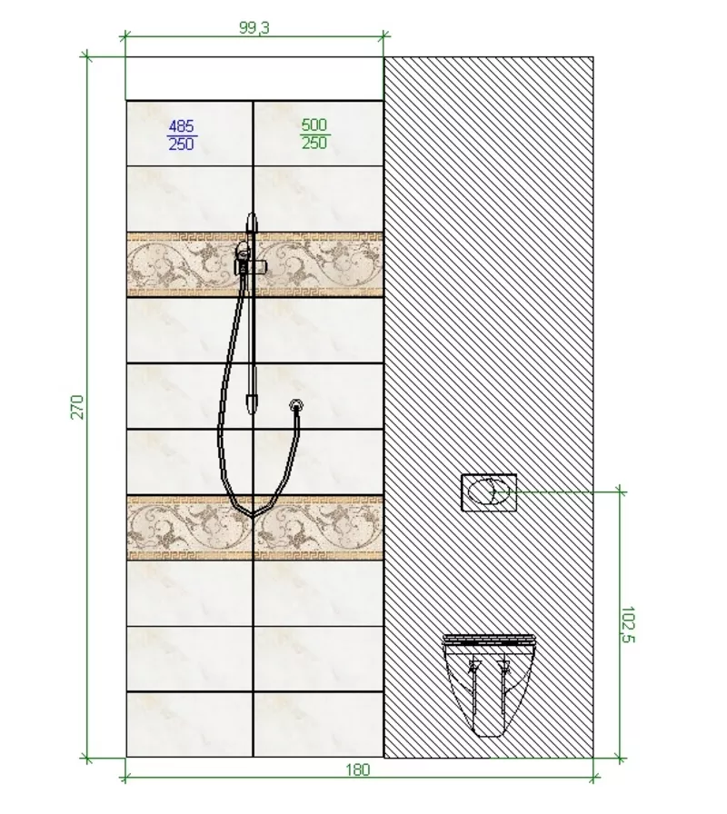 Проект ванной комнаты - раскладка и просчет плитки 8