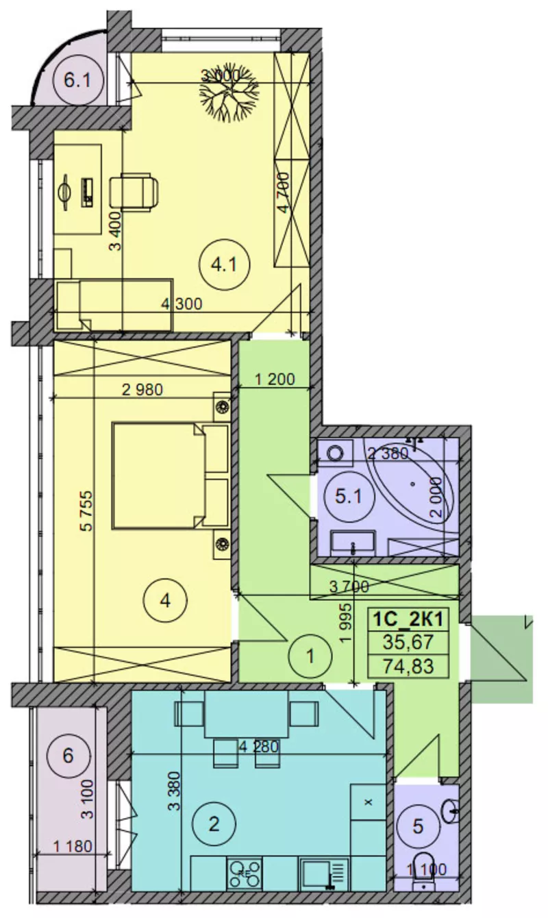 2 ком. квартира на Днепровской наб