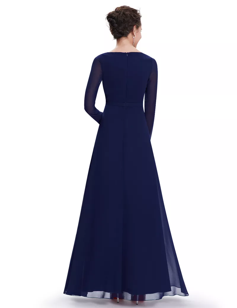 Вечернее платье с рукавами тёмно-синее 3