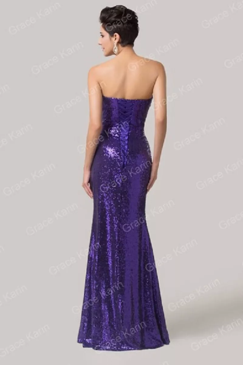 Фиолетовое выпускное платье в пол блестящее 2