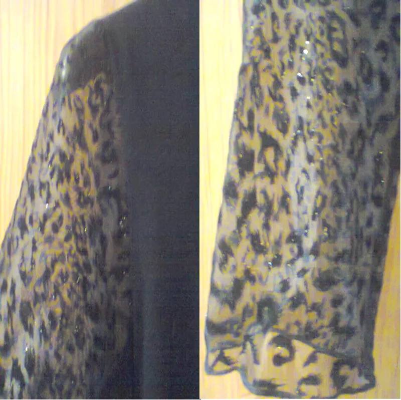 Блуза с косым низом и с прозрачным рукавом с блестками,  размер 46. 2