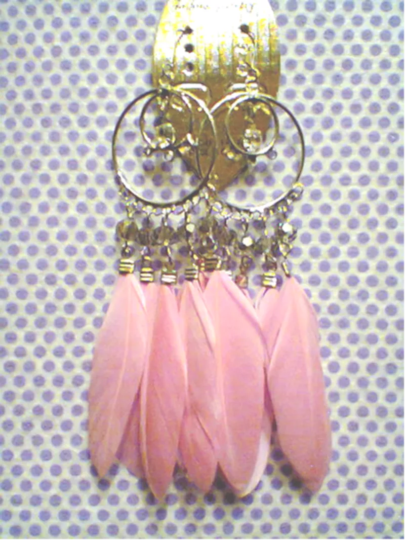 Длинные серьги из перьев,  со стразами,  розового цвета 2