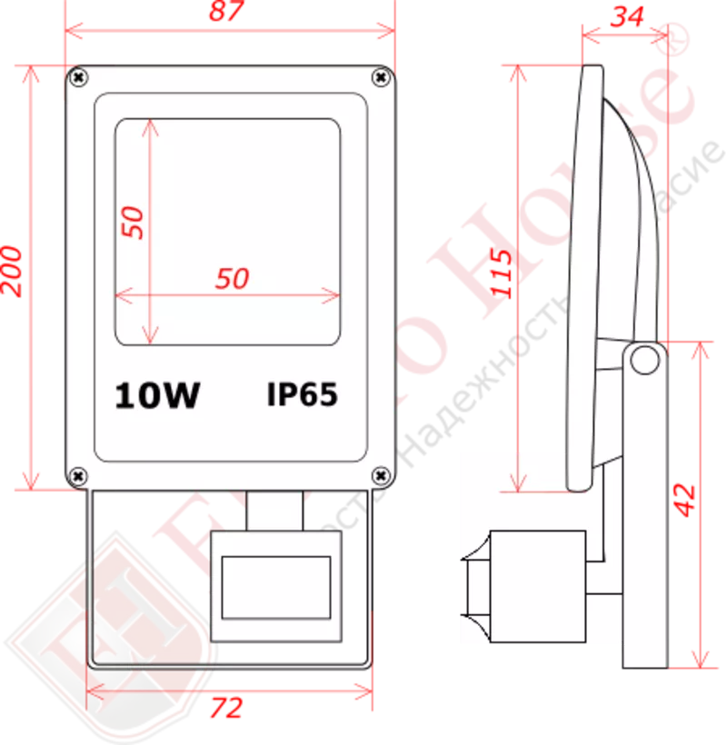 LED прожектор с датчиком движения 10W IP65 ElectroHouse EH-LP-211 2