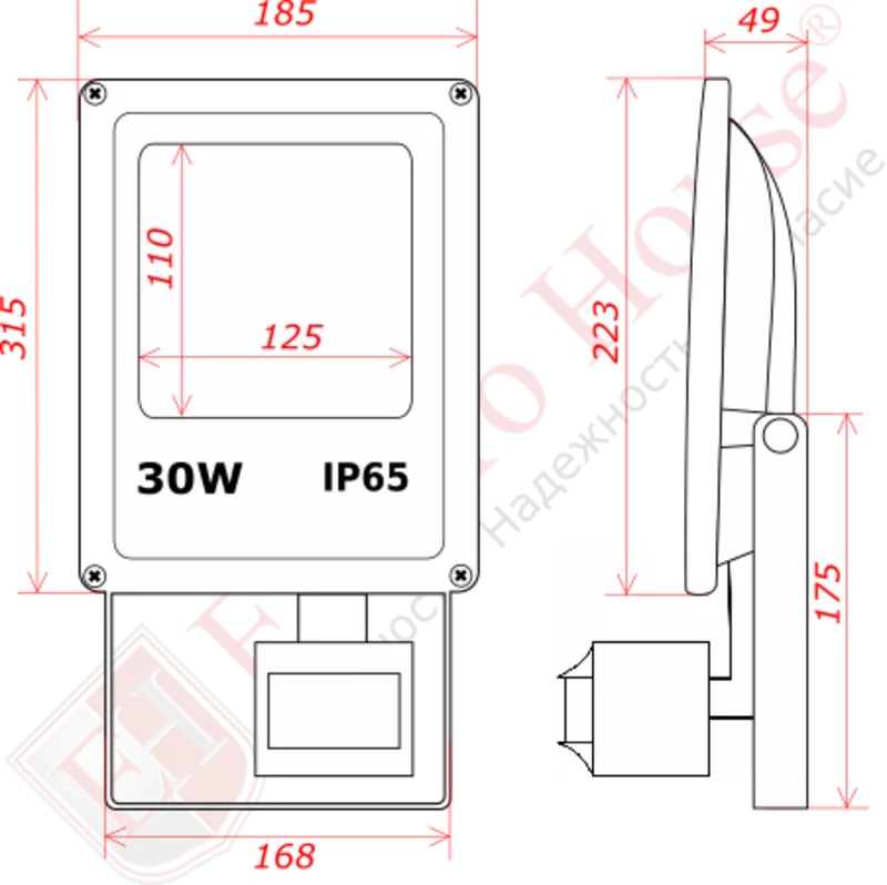 LED прожектор с датчиком движения 30W IP65 ElectroHouse EH-LP-213 2