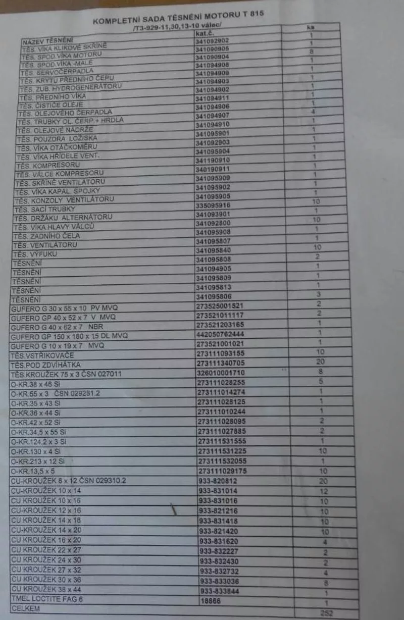 Комплект прокладок Татра 815 на двигатель Т3-929. 2