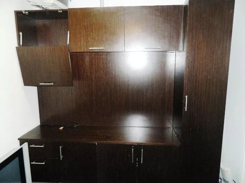 Стенка для офиса,  кабинет руководителя коричневая натуральный шпон 3