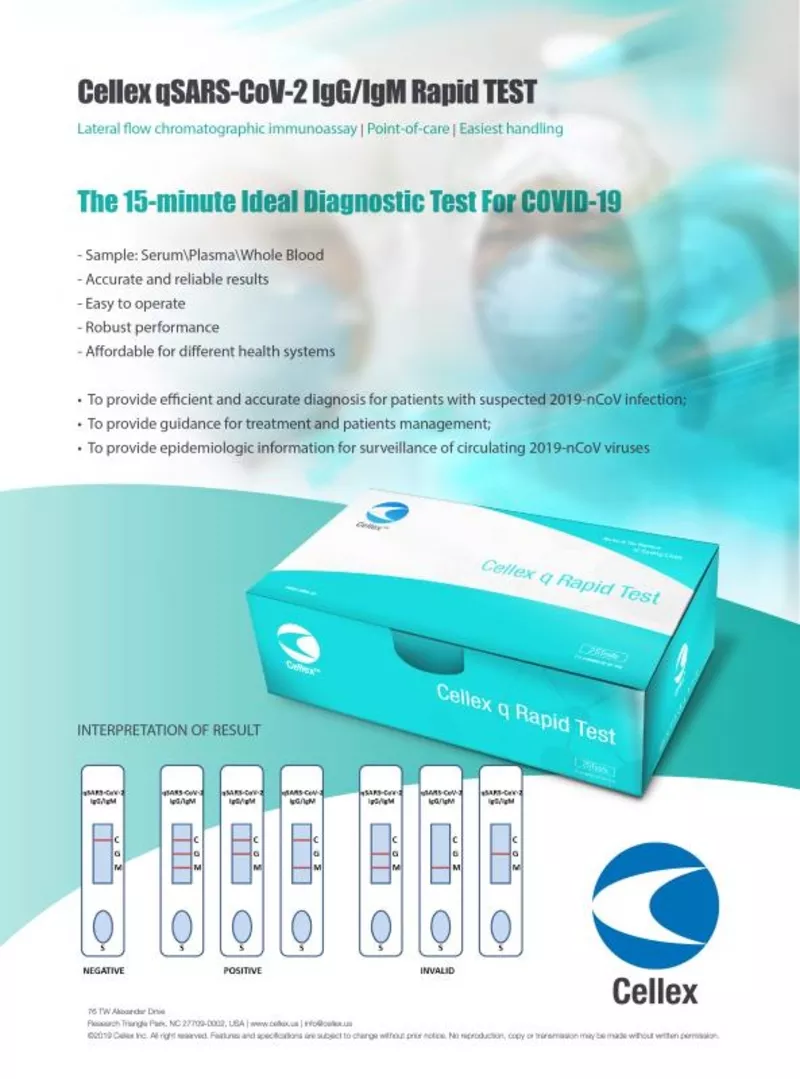 Експрес тести для швидкої діагностики коронавірусу Covid-19 Cellex Inc