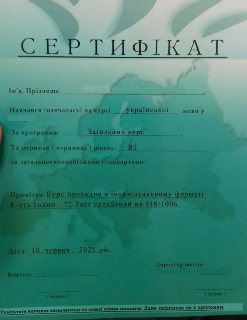 Сертификат об уровне владения государственным языком.