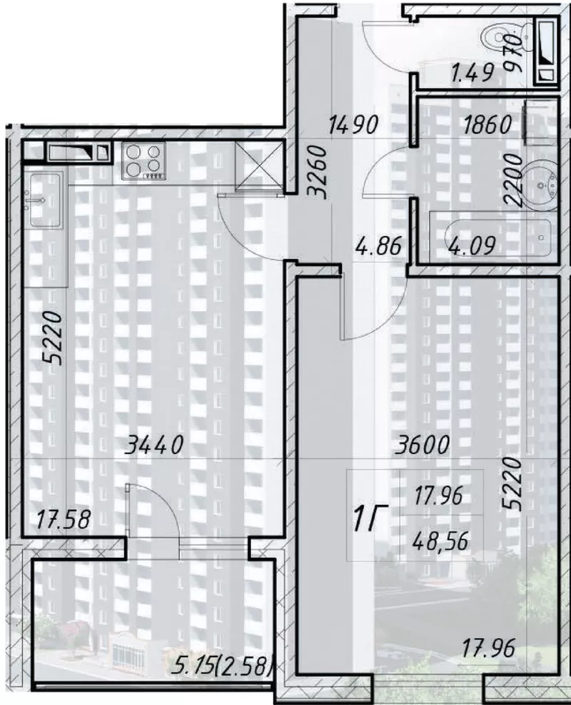 Пропонується 1к 42м в новому ЖК 