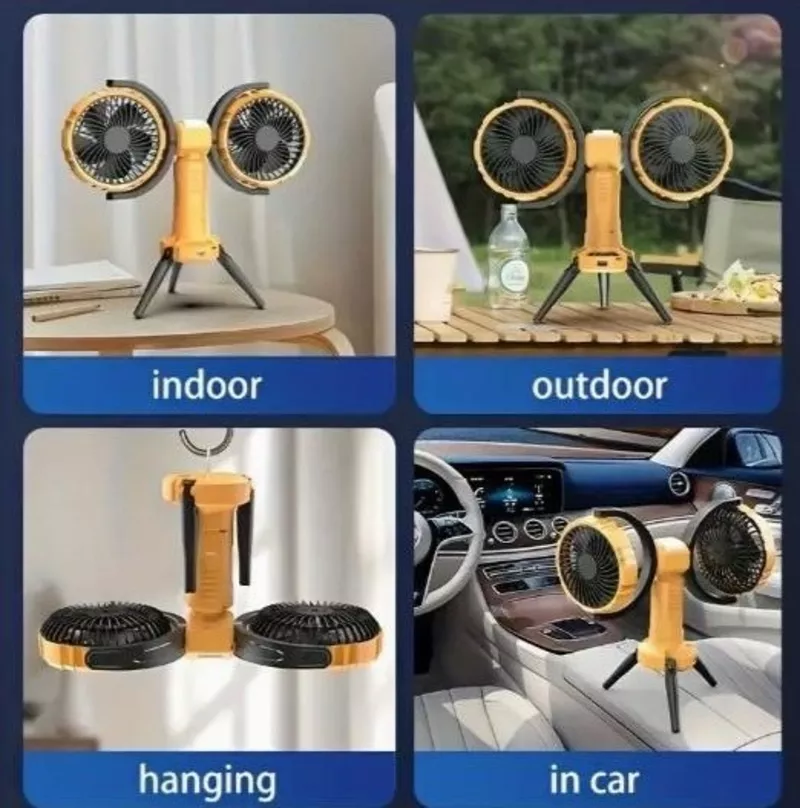 Двоголовий вуличний вентилятор з LED-підсвіткою,  акумулятор 8000мАг 3
