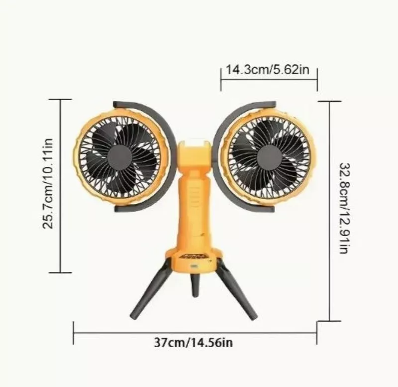 Двоголовий вуличний вентилятор з LED-підсвіткою,  акумулятор 8000мАг