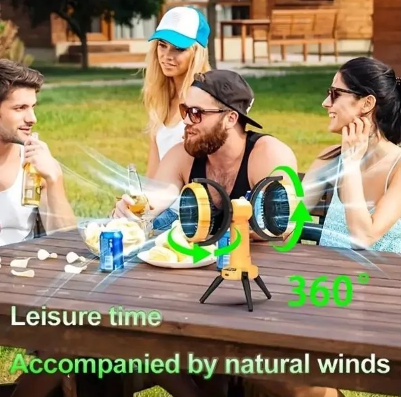Двоголовий вуличний вентилятор з LED-підсвіткою,  акумулятор 8000мАг 5