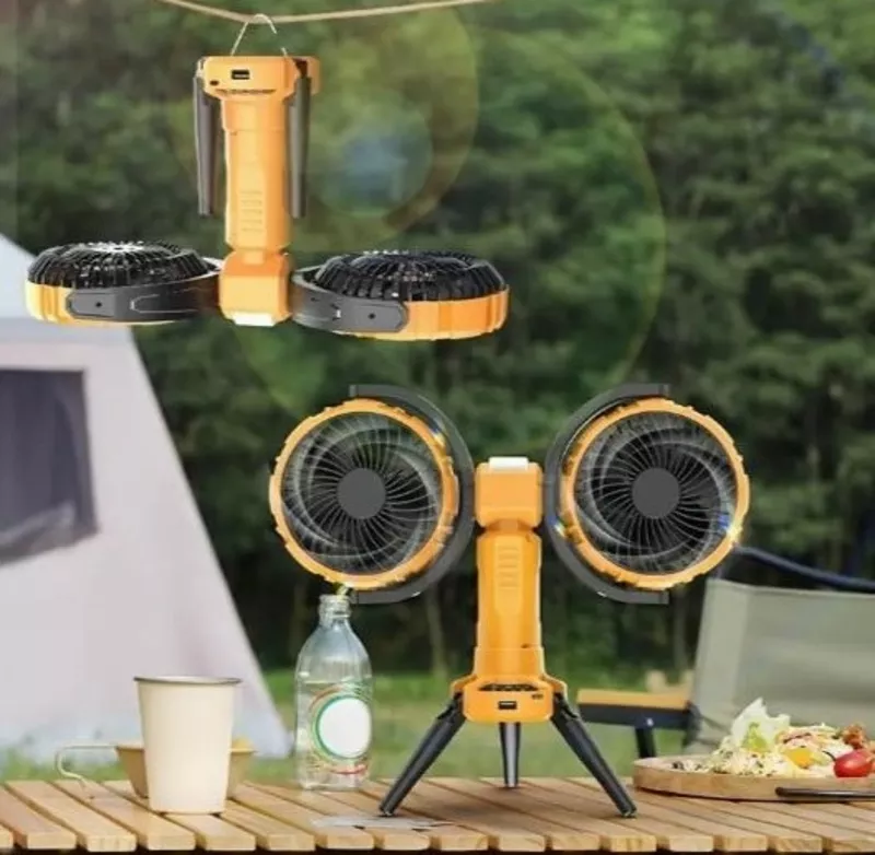 Двоголовий вуличний вентилятор з LED-підсвіткою,  акумулятор 8000мАг 7