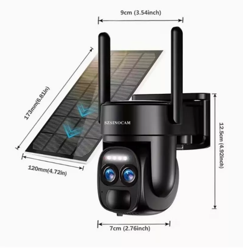 Сонячна Wi-Fi камера безпеки 1080p з кольоровим нічним баченням,  прожектором,  сиреною та двостороннім зв’язком 3