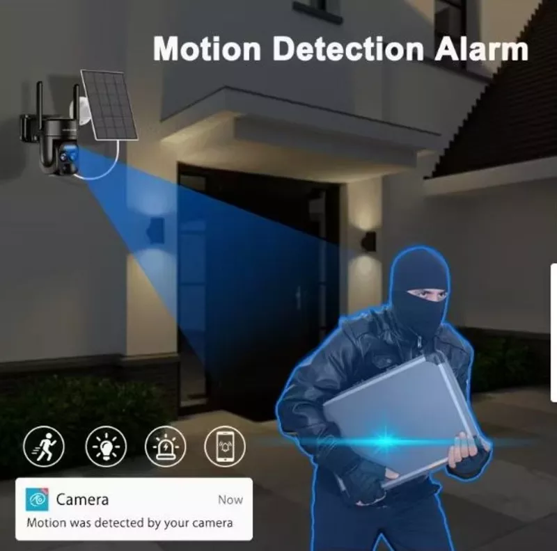 Сонячна Wi-Fi камера безпеки 1080p з кольоровим нічним баченням,  прожектором,  сиреною та двостороннім зв’язком 2