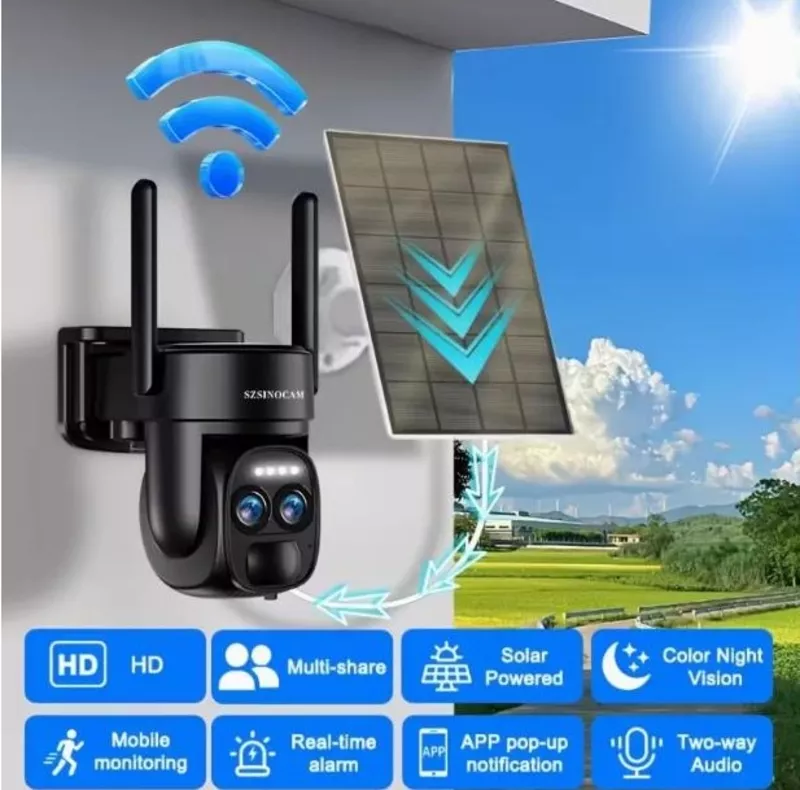 Сонячна Wi-Fi камера безпеки 1080p з кольоровим нічним баченням,  прожектором,  сиреною та двостороннім зв’язком 7