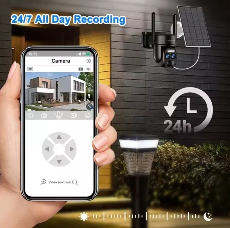 Сонячна Wi-Fi камера безпеки 1080p з кольоровим нічним баченням,  прожектором,  сиреною та двостороннім зв’язком 8