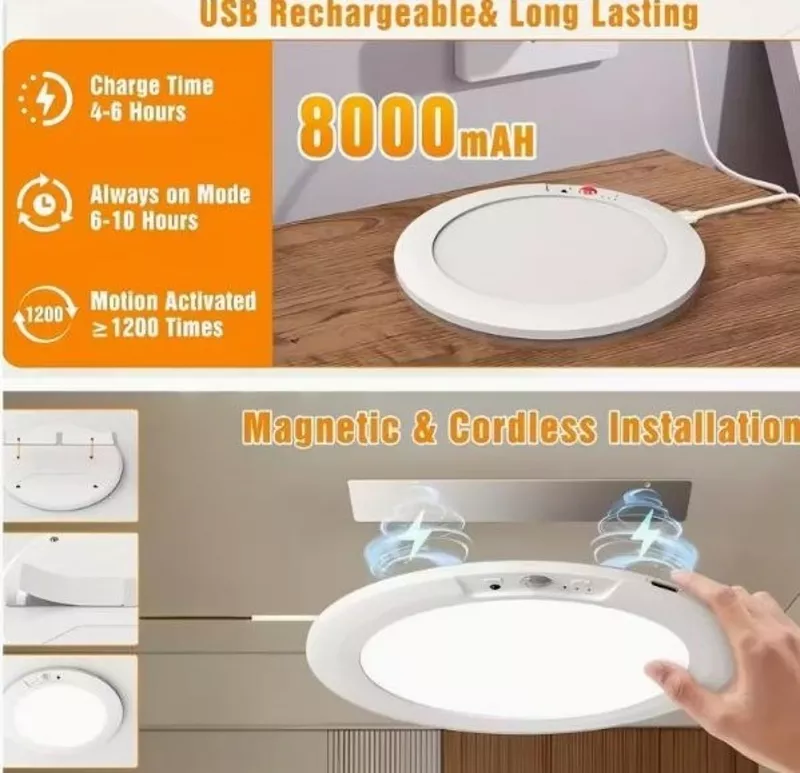 Розумний LED світильник з пультом, датчиком руху, акум 8000 мА.г 4