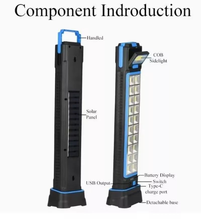 Багатофункціональний перезарядний робочий ліхтар із сонячною панеллю 6