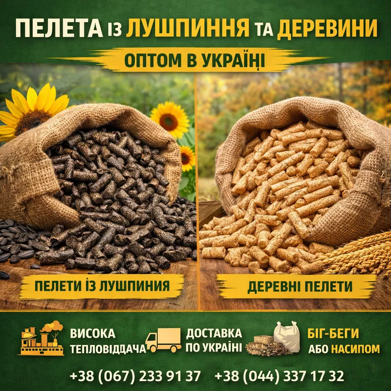 Пелета із лушпиння та деревини оптом в Україні