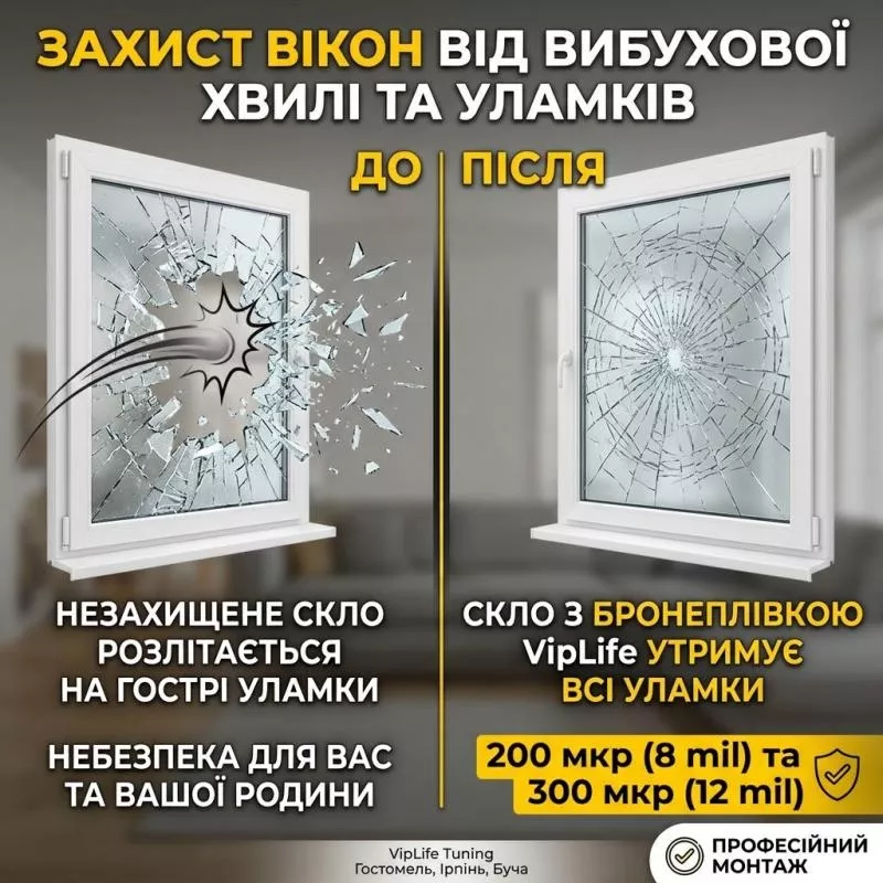 Бронеплівка на вікна від вибухової хвилі: Ірпінь, Буча 4